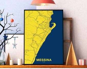 MESSINA Italy map poster color Hometown City Print Modern Home Decor Office Decoration Wall Art Dorm Bedroom Gift