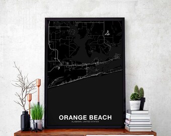 ORANGE BEACH Alabama AL usa map poster black white Hometown City Print Modern Home Decor Office Decoration Wall Art Dorm Bedroom Gift