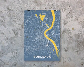 BORDEAUX France map poster colors Hometown City Print Modern Home Decor Office Decoration Wall Art Dorm Bedroom Gift