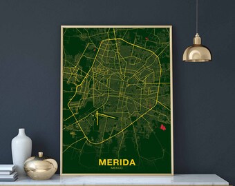 MERIDA Mexico map poster color Hometown City Print Modern Home Decor Office Decoration Wall Art Dorm Bedroom Gift art