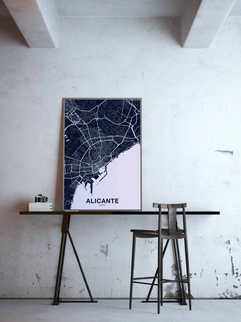 ALICANTE Spain map poster color Hometown City Print Modern | Etsy