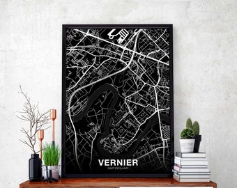 VERNIER Switzerland map poster black white Hometown City Print Modern Home Decor Office Decoration Wall Art Dorm Bedroom Gift