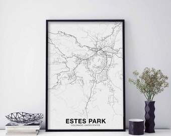 CUSTOM ESTES PARK Colorado usa map poster black white Hometown City Print Modern Home Decor Office Decoration Wall Art Dorm Bedroom Gift