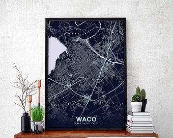 WACO Texas TX US map poster color Hometown City Print Modern Home Decor Office Decoration Wall Art Dorm Bedroom Gift