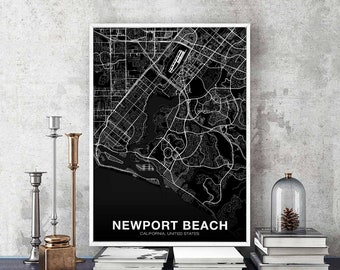 NEWPORT BEACH California CA usa map poster black white Hometown City Print Modern Home Decor Office Decoration Wall Art Dorm Bedroom Gift