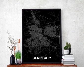 BENIN CITY Nigeria map poster black white Hometown City Print Modern Home Decor Office Decoration Wall Art Dorm Bedroom Gift