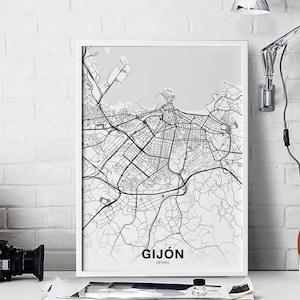 GIJON Spanien Karte Poster Poster schwarz weiß Hometown City Print Modernes Wohndekor Büro Dekoration Wand Kunst Wohnheim Schlafzimmer Geschenk