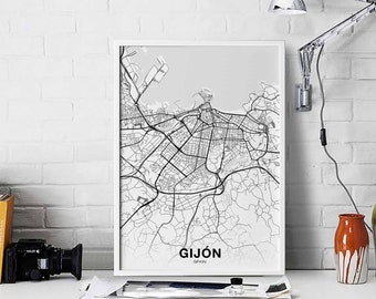 GIJON Spain map poster black white Hometown City Print Modern Home Decor Office Decoration Wall Art Dorm Bedroom Gift