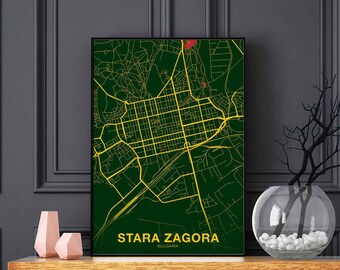 STARA ZAGORA Bulgaria poster color Hometown City Print Modern Home Decor Office Decoration Wall Art Dorm Bedroom Gift