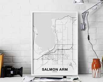 SALMON ARM Canada map poster black white Hometown City Print Modern Home Decor Office Decoration Wall Art Dorm Bedroom Gift