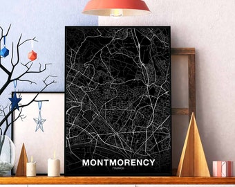 MONTMORENCY France map poster black white Hometown City Print Modern Home Decor Office Decoration Wall Art Dorm Bedroom Gift