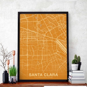 SANTA CLARA California CA usa map poster color Hometown City Print Modern Home Decor Office Decoration Wall Art Dorm Bedroom Gift