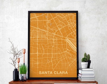 SANTA CLARA California CA usa map poster color Hometown City Print Modern Home Decor Office Decoration Wall Art Dorm Bedroom Gift