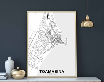 TOAMASINA Madagascar  map poster black white Hometown City Print Modern Home Decor Office Decoration Wall Art Dorm Bedroom Gift