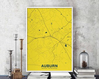 AUBURN Georgia GA US map poster color Hometown City Print Modern Home Decor Office Decoration Wall Art Dorm Bedroom Gift