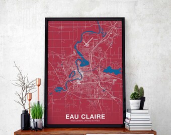 EAU CLAIRE Wisconsin WI usa poster color Hometown City Print Modern Home Decor Office Decoration Wall Art Dorm Bedroom Gift