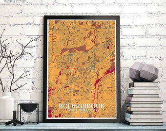 BOLINGBROOK Illinois USA map poster black white Hometown City Print Modern Home Decor Office Decoration Wall Art Dorm Bedroom Gift