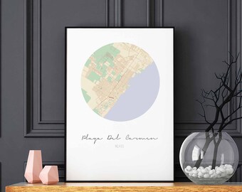 PLAYA DEL CARMEN Mexico map poster wall decor design modern minimal nordic travel bedroom home art vintage retro dorm nursery housewarming