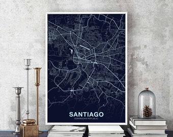 SANTIAGO  Dominican Republic poster color Hometown City Print Modern Home Decor Office Decoration Wall Art Dorm Bedroom Gift