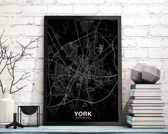 YORK Great Britain GB UK map poster black white Hometown City Print Modern Home Decor Office Decoration Wall Art Dorm Bedroom Gift