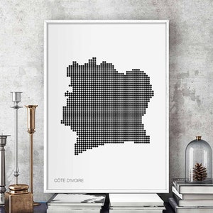 CTE D'IVOIRE minimal points rétro carte affiche noir blanc décoration murale design moderne suisse scandinave nordique pendaison de crémaillère voyage