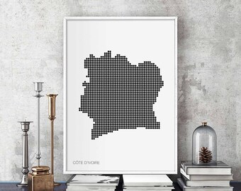 IVORY COAST minimal dots retro map poster black white wall decor design modern swiss scandinavian nordic housewarming travel