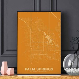 PALM SPRINGS, Californie, États-Unis, carte, affiche couleur, ville natale, ville, impression moderne, décoration de maison, décoration de bureau, art mural, dortoir, chambre, cadeau