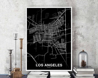 LOS ANGELES Chile map poster black white Hometown City Print Modern Home Decor Office Decoration Wall Art Dorm Bedroom Gift