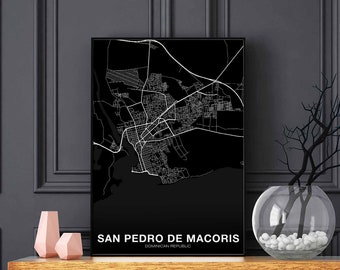 SAN PEDRO de MACORIS Dominican map poster black white Hometown City Print Modern Home Decor Office Decoration Wall Art Dorm Bedroom Gift