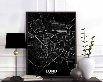 LUND Sweden map poster Hometown City Print Modern Home Decor Office Decoration Wall Art Dorm Bedroom Gift