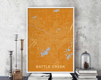BATTLE CREEK Michigan mi US map poster color Hometown City Print Modern Home Decor Office Decoration Wall Art Dorm Bedroom Gift