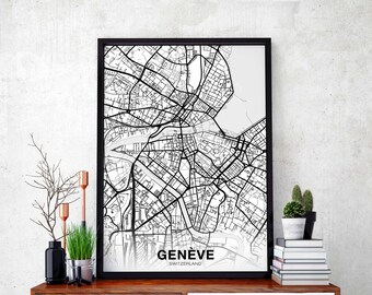 GENEVE Switzerland map poster black white Hometown City Print Modern Home Decor Office Decoration Wall Art Dorm Bedroom Gift