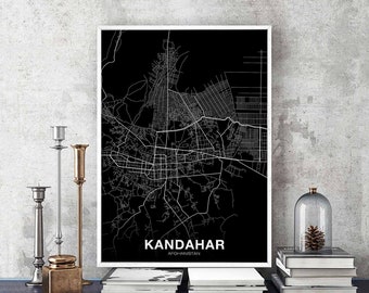 KANDAHAR Afghanistan map poster black white Hometown City Print Modern Home Decor Office Decoration Wall Art Dorm Bedroom Gift
