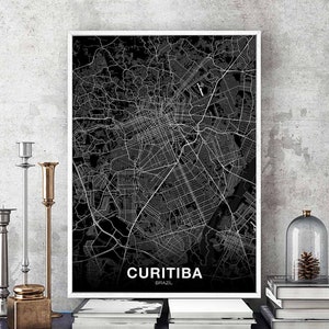 CURITIBA Brasilien Karte Poster schwarz weiß Hometown City Print Modernes Wohndekor Büro Dekoration Wand Kunst Wohnheim Schlafzimmer Geschenk