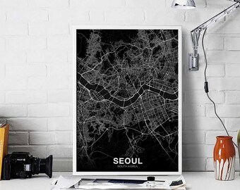 SEOUL South Korea map poster black white Hometown City Print Modern Home Decor Office Decoration Wall Art Dorm Bedroom Gift