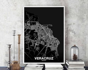 VERACRUZ Mexico map poster black white Hometown City Print Modern Home Decor Office Decoration Wall Art Dorm Bedroom Gift