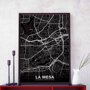 LA MESA, Californie, États-Unis, carte, affiche, noir, blanc, ville natale, ville, impression, moderne, décoration intérieure, bureau, décoration, mur, art, dortoir, chambre, cadeau