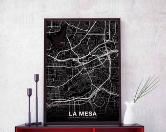 LA MESA California CA usa map poster black white Hometown City Print Modern Home Decor Office Decoration Wall Art Dorm Bedroom Gift