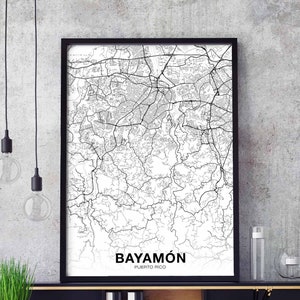 BAYAMON Puerto Rico map poster black white Hometown City Print Modern Home Decor Office Decoration Wall Art Dorm Bedroom Gift