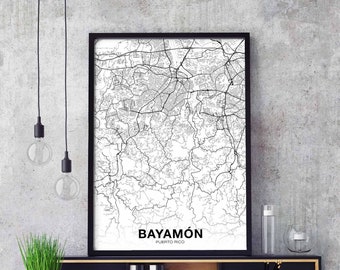 BAYAMON Puerto Rico map poster black white Hometown City Print Modern Home Decor Office Decoration Wall Art Dorm Bedroom Gift