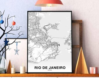 RIO DE JANEIRO Brazil map poster Hometown City Print Modern Home Decor Office Decoration Wall Art Dorm Bedroom Gift