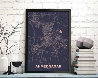 AHMEDNAGAR India map poster color Hometown City Print Modern Home Decor Office Decoration Wall Art Dorm Bedroom Gift