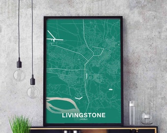 LIVINGSTONE Zambia map poster color Hometown City Print Modern Home Decor Office Decoration Wall Art Dorm Bedroom Gift