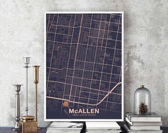 McALLEN Texas TX USA map poster color Hometown City Print Modern Home Decor Office Decoration Wall Art Dorm Bedroom Gift