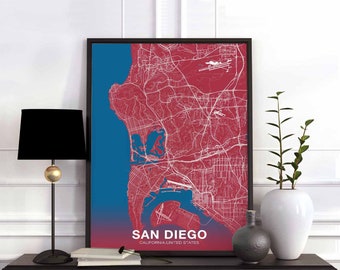 SAN DIEGO California CA usa map poster color Hometown City Print Modern Home Decor Office Decoration Wall Art Dorm Bedroom Gift