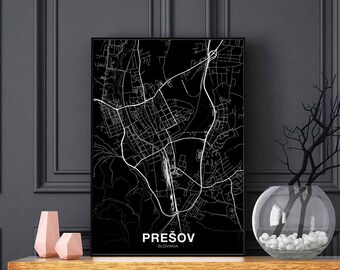 PRESOV Slovakia map poster black white Hometown City Print Modern Home Decor Office Decoration Wall Art Dorm Bedroom Gift