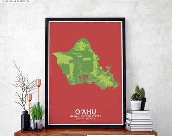 OAHU Island Hawaii usa map poster black white Hometown City Print Modern Home Decor Office Decoration Wall Art Dorm Bedroom Gift