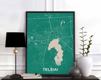 TELSIAI Lithuania map poster color Hometown City Print Modern Home Decor Office Decoration Wall Art Dorm Bedroom Gift art