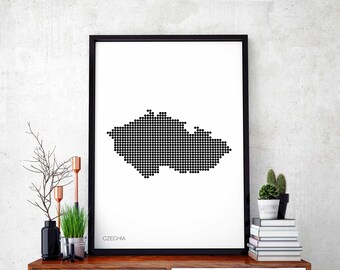 CZECHIA minimal dots retro map poster black white wall decor design modern swiss scandinavian nordic housewarming travel