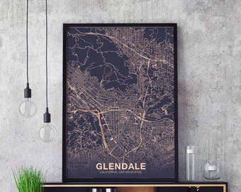GLENDALE California CA US map poster color Hometown City Print Modern Home Decor Office Decoration Wall Art Dorm Bedroom Gift